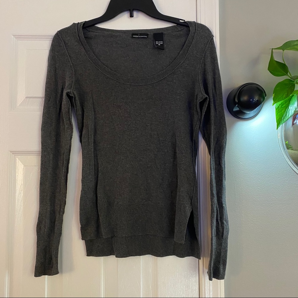 Victorias Secret Moda International Gray Scoop Neck Soft Cotton Sweater XS